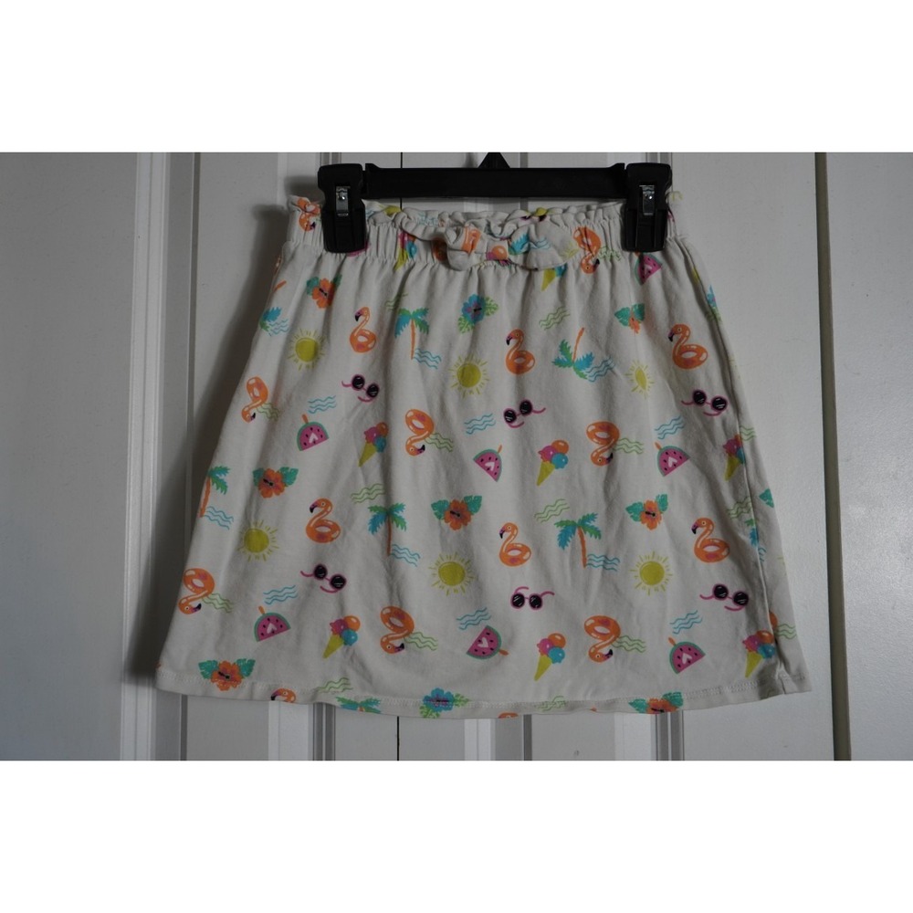 Counting Daisies Skirt Size 10 Tropical Flamingo Print Paperbag Waist White